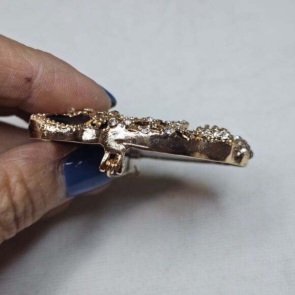 Crystal Tiger‎ Head New! Gold/black rhinestones Brouch. Bling. Mob wife. … - Picture 13 of 13